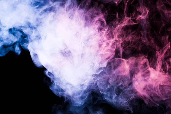 Fumée Épaisse Colorée Rose Bleue Sur Fond Noir Isolé Contexte — Photo