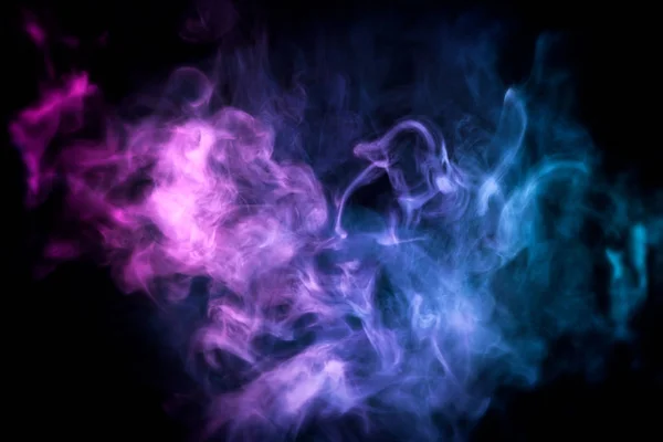 Dense Multicolored Smoke Pink Blue Purple Colors Black Isolated Background — Stock Photo, Image