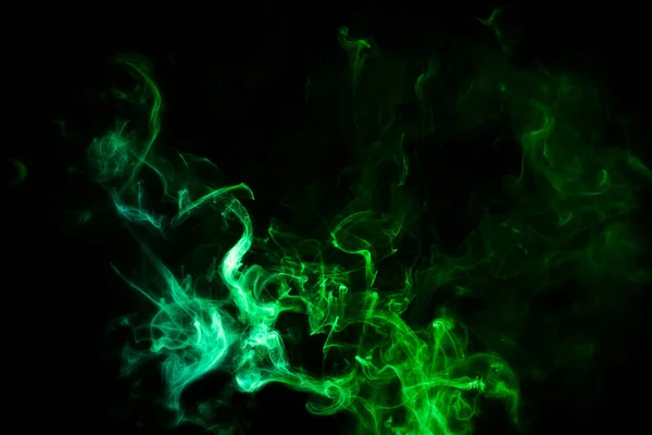 Fumée Dense Multicolore Couleurs Vertes Jaunes Sur Fond Isolé Noir — Photo