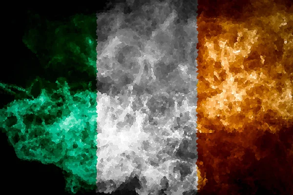 Bandiera Nazionale Irlanda Dal Fumo Spesso Colorato Uno Sfondo Nero — Foto Stock