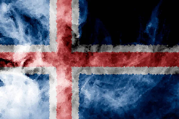 Εθνική Σημαία Της Ισλανδίας Από Χοντρό Χρωματιστό Καπνού Πάνω Μαύρο — Φωτογραφία Αρχείου