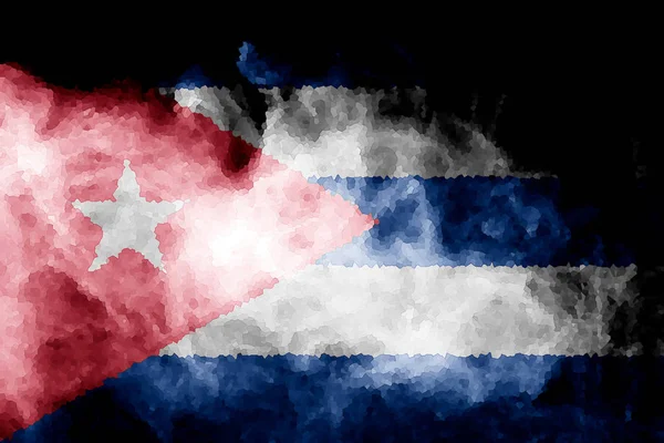 Εθνική Σημαία Της Κούβας Από Χοντρό Χρωματιστό Καπνού Πάνω Μαύρο — Φωτογραφία Αρχείου