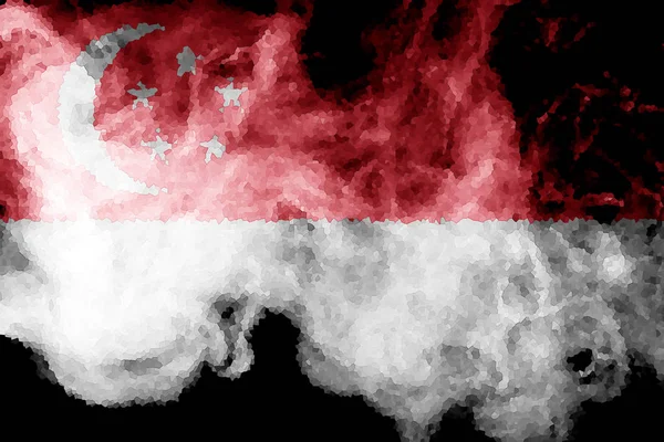 Εθνική Σημαία Της Σιγκαπούρης Από Χοντρό Χρωματιστό Καπνού Πάνω Μαύρο — Φωτογραφία Αρχείου