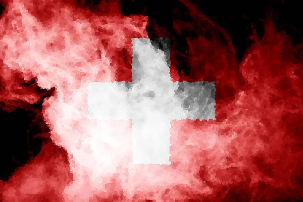 Státní Vlajka Švýcarska Tlusté Barevné Kouře Černém Pozadí Izolované — Stock fotografie