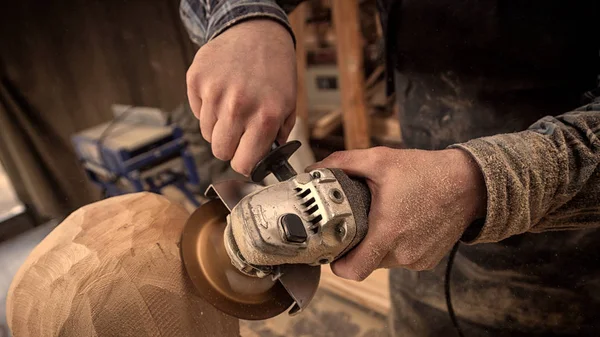 Close Experienced Carpenter Work Clothes Small Buiness Owner Working Woodwork — Stock Photo, Image