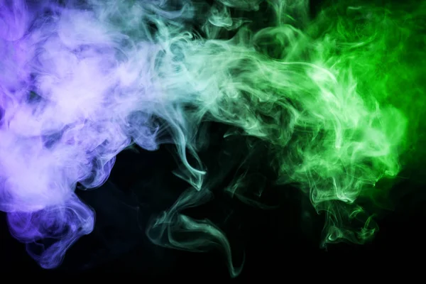 Fumo Nuvola Verde Blu Backgroun Isolato Nero — Foto Stock
