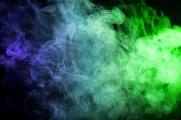 Gruby Kolorowy Niebieski Zielony Dym Czarne Białym Tle Tło Dymu — Zdjęcie stockowe