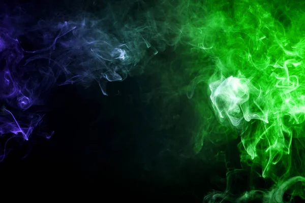 Цветной Зеленый Синий Дым Черном Изолированном Фоне Фон Дыма Вап — стоковое фото