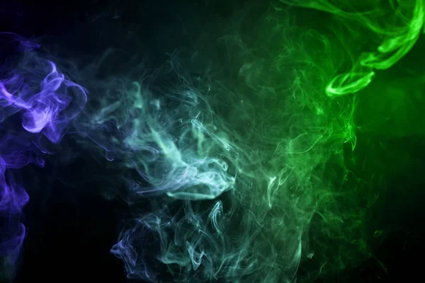 Dense Multicolored Smoke Blue Green Colors Black Isolated Background Background — Stock Photo, Image