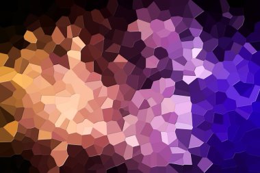 Renkli soyut geometrik kompozisyon, geometrik desen mavi, turuncu ve çeşitli çokgenler ve siyah Kağıt arka plan üzerinde üçgen mor