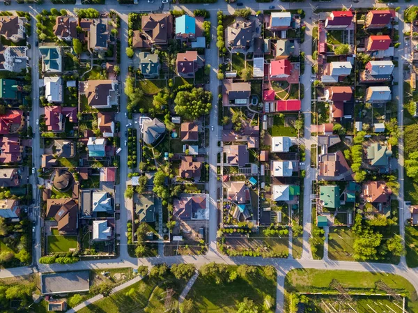 Aerial Photography Cottage Village Colorful Houses Good Road Green Trees — Stock Photo, Image
