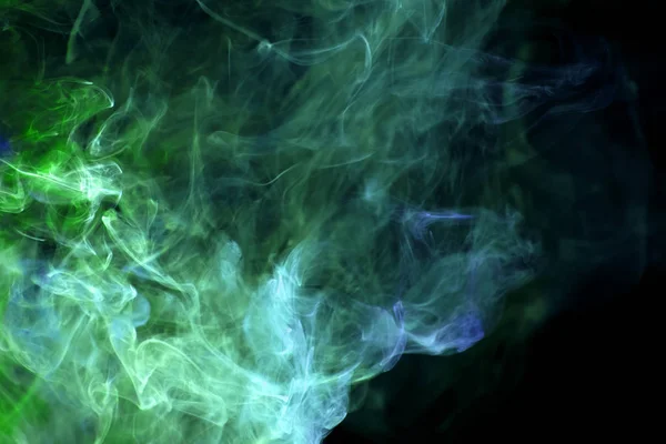 黑色背景下的绿色和蓝色烟雾云 Vap 的烟雾背景 — 图库照片