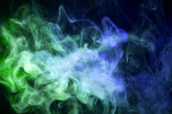 Colorful Green Blue Smoke Black Isolated Background Background Smoke Vap — Stock Photo, Image