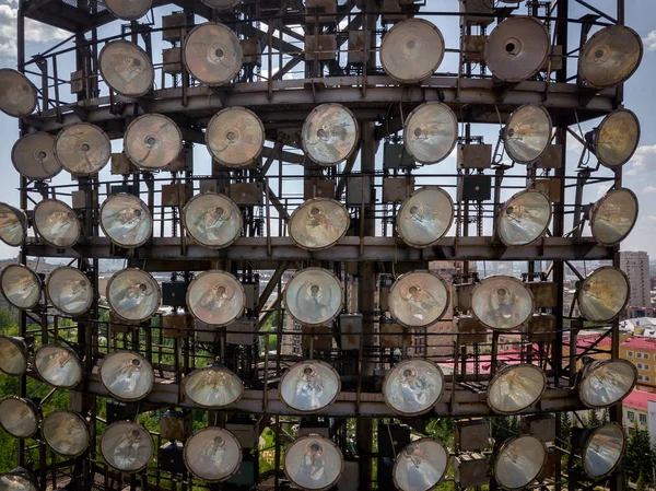 Luftaufnahme Einer Stadionbeleuchtung Einem Warmen Sommertag Hubschrauber Drohne Abgeschossen — Stockfoto