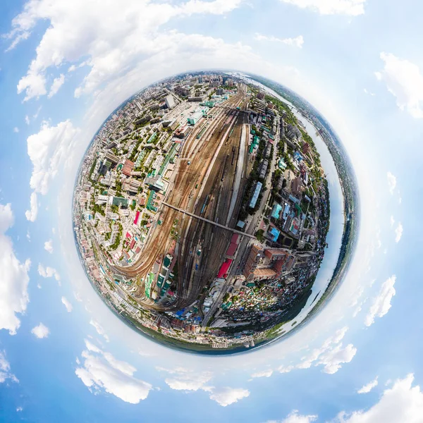 Photographie Aérienne Panorama 360 Une Voie Ferrée Moderne Des Trains — Photo