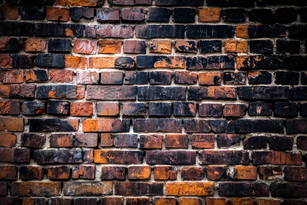 Red Brick Old Wall Blackened Bricks Texture Grunge Background — Stock Photo, Image