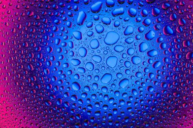 Yakın yukarı bir su damlaları bir pembe ve mavi degrade arka plan ile kaplı, damla su - yoğunlaşma.