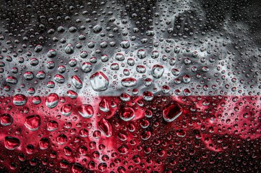 Bir damla su Polonya ulusal bayrak izole bir arka plan üzerinde çerçevede bir close-up