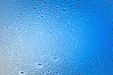 Yakın up bir su damlaları beyaz ve mavi degrade arka plan ile kaplı, damla su - yoğunlaşma.