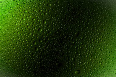 Yakın up bir su damlaları bir siyah ve kaplı yeşil degrade arka plan damla su - yoğunlaşma.