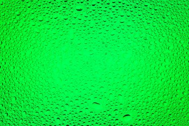 İn yakın bir su damlaları ile kaplı yeşil degrade arka plan üzerinde damla su - yoğunlaşma.