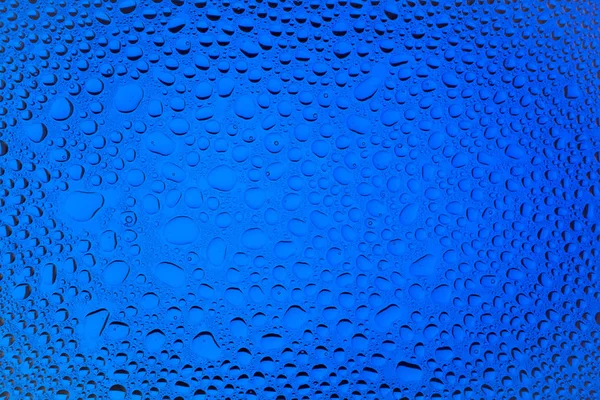 İn yakın bir su damlaları ile kaplı bir mavi degrade arka plan üzerinde damla su - yoğunlaşma.