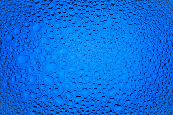 İn yakın bir su damlaları ile kaplı bir mavi degrade arka plan üzerinde damla su - yoğunlaşma.