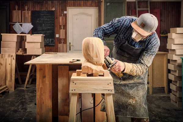 Menuisier Expérimenté Vêtements Travail Petit Propriétaire Buiness Travaillant Dans Atelier — Photo