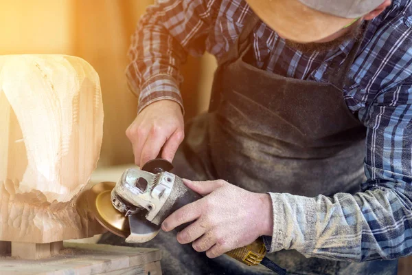 Falegname Abiti Lavoro Piccolo Proprietario Buiness Che Lavora Laboratorio Falegnameria — Foto Stock