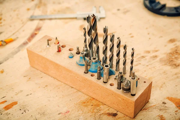 Primer Plano Gran Conjunto Taladros Metálicos Para Taladro Manual Para — Foto de Stock