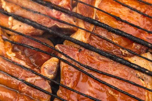 Detail Koláče Roštěná Vepřové Omáčce Teriyaki Smažený Grilu Příprava Šíš — Stock fotografie