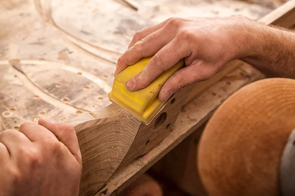 Carpintero Experimentado Ropa Trabajo Pequeño Propietario Oficina Que Trabaja Taller — Foto de Stock