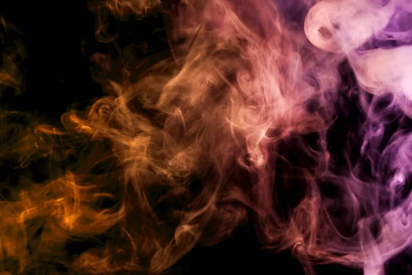 Espessa Fumaça Colorida Rosa Laranja Fundo Isolado Preto Antecedentes Fumaça — Fotografia de Stock