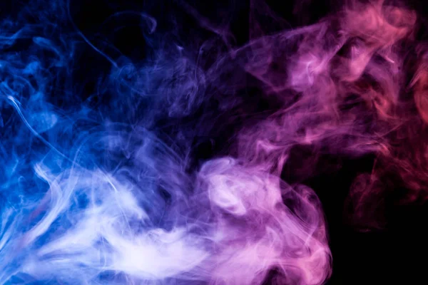 蓝色和紫色烟雾云在黑色孤立的背景 Vap 的烟雾背景 — 图库照片