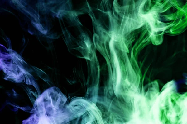 Thick Colorful Smoke Blue Green Black Isolated Background Background Smoke — Stock Photo, Image