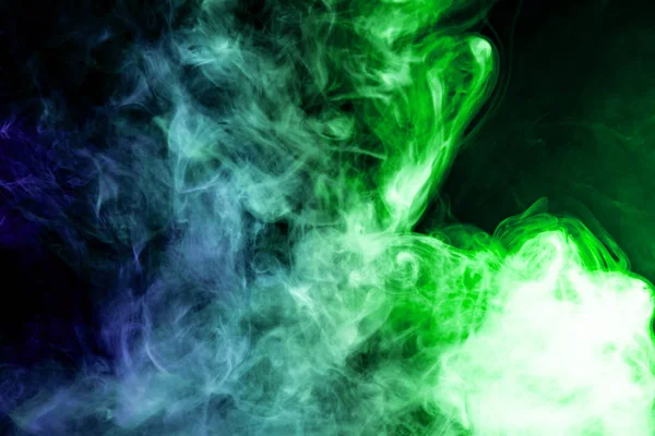 Thick Colorful Smoke Blue Green Black Isolated Background Background Smoke — Stock Photo, Image