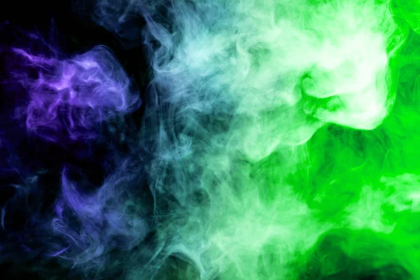 Fumée Dense Multicolore Couleurs Bleues Vertes Sur Fond Isolé Noir — Photo