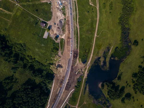 Blick Von Oben Auf Das Industriegebiet Der Stadt Lagerhallen Grünen — Stockfoto