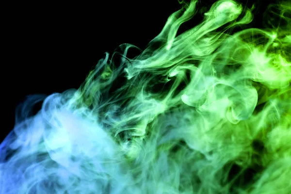 Dense Green Blue Smoke Black Isolated Background Background Smoke Vap — Stock Photo, Image