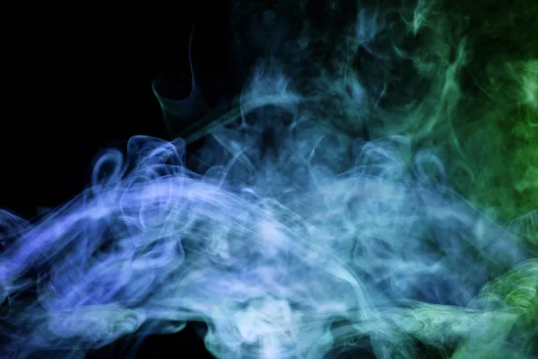 Хмара Синього Зеленого Диму Чорному Ізольованому Тлі Тло Диму Пари — стокове фото
