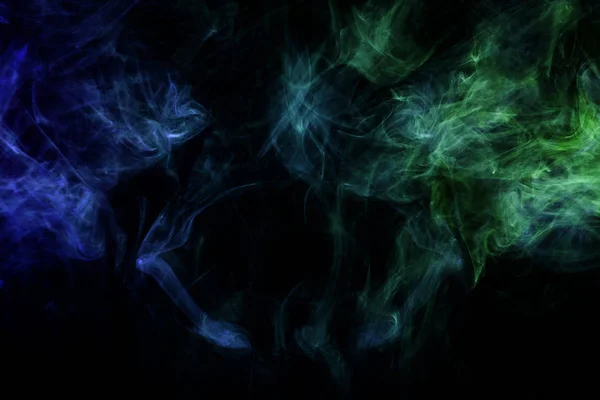 Blue Anf Green Cloud Smoke Black Isolated Backgroun — Stock Photo, Image