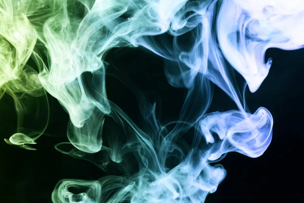 Thick Colorful Blue Green Smoke Black Isolated Background Background Smoke — Stock Photo, Image