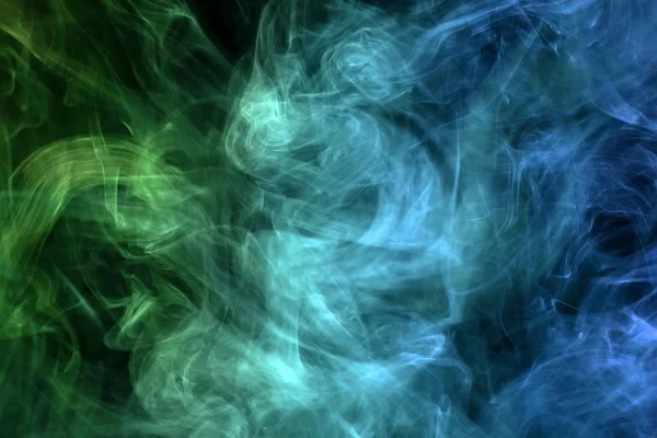 Thick Colorful Blue Green Smoke Black Isolated Background Background Smoke — Stock Photo, Image