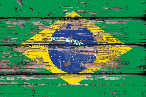 Εθνική Σημαία Της Βραζιλίας Ένα Θαμπό Φόντο Ξύλινη — Φωτογραφία Αρχείου