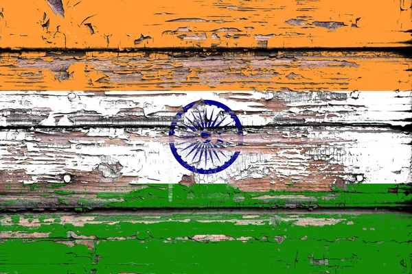 Bandeira Nacional Índia Fundo Madeira Maçante — Fotografia de Stock