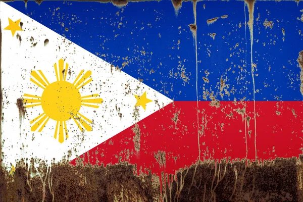 Drapeau National Des Philippines Sur Texture Métallique Rouillée — Photo