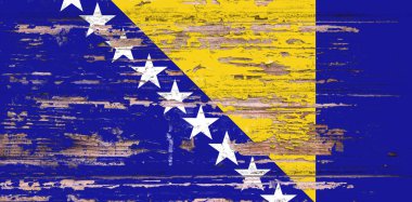 Bosna-Hersek Ulusal bayrak mat ahşap arka plan üzerinde