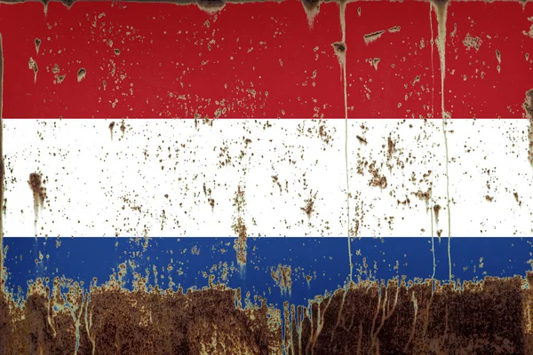 Bandeira Nacional Holanda Textura Metálica Enferrujada — Fotografia de Stock