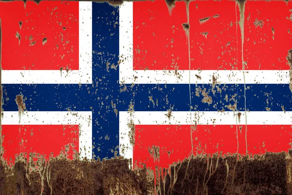 Εθνική Σημαία Της Νορβηγίας Στο Σκουριασμένο Μέταλλο Υφή — Φωτογραφία Αρχείου