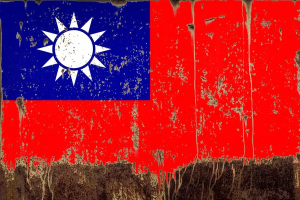Státní Vlajka Tchaj Wanu Zrezivělé Kovové Textury — Stock fotografie